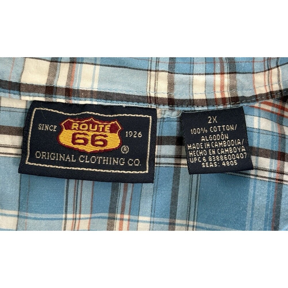 Mens Blue Plaid 100% Cotton Short Sleeve Button Up Shirt Casual Pocket Shirt 2XL - Picture 4 of 7